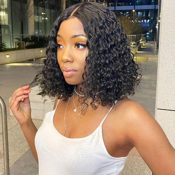 Human Hair 4x4 Lace Closure Deep Curly BOB Wig