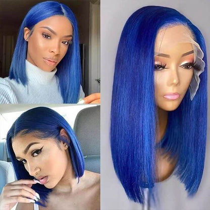 Human Hair 13x4 Lace Front Blue Straight BOB Wig