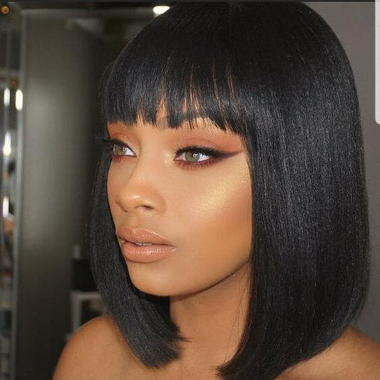 Human Hair 4x4 Lace Closure Straight BOB Wig With Bangs