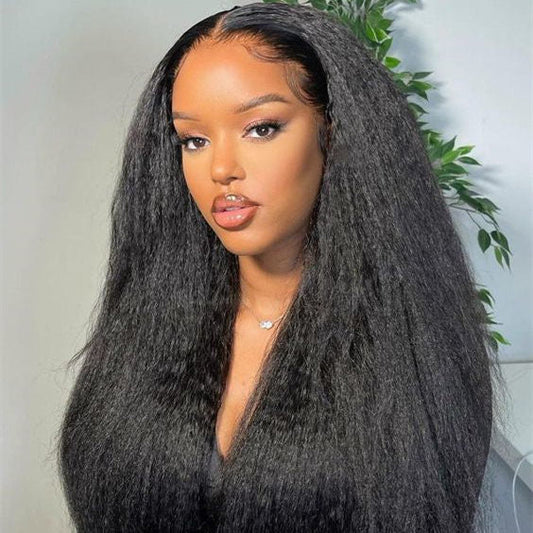 Human Hair 13x4 Full Lace Front Kinky Straight Wig